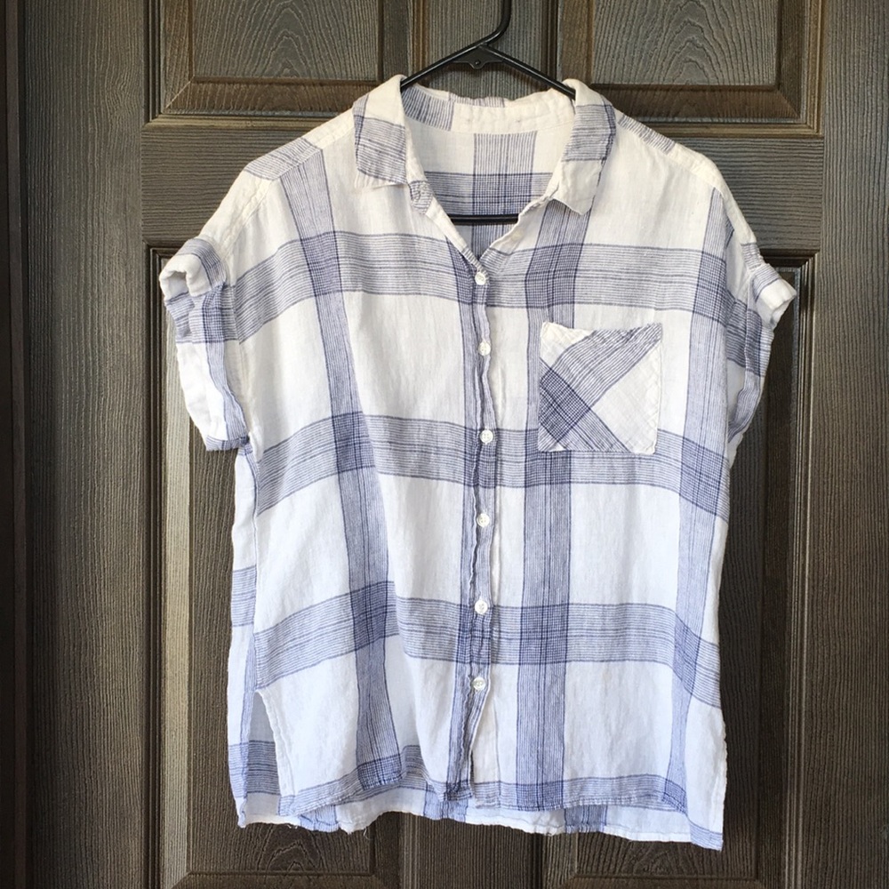 Velvet Heart gauzy white blue plaid shirt